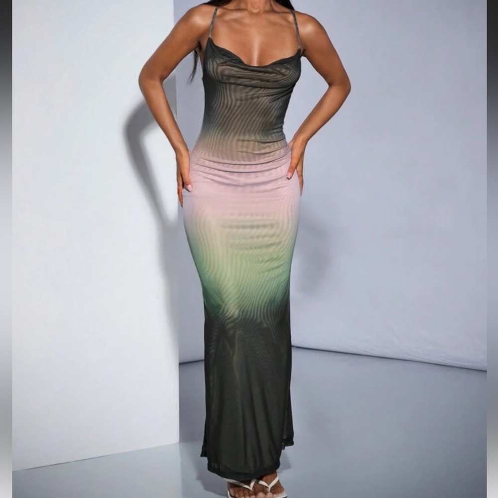 SHEIN Gradient Maxi Dress - Black, Pink, Green